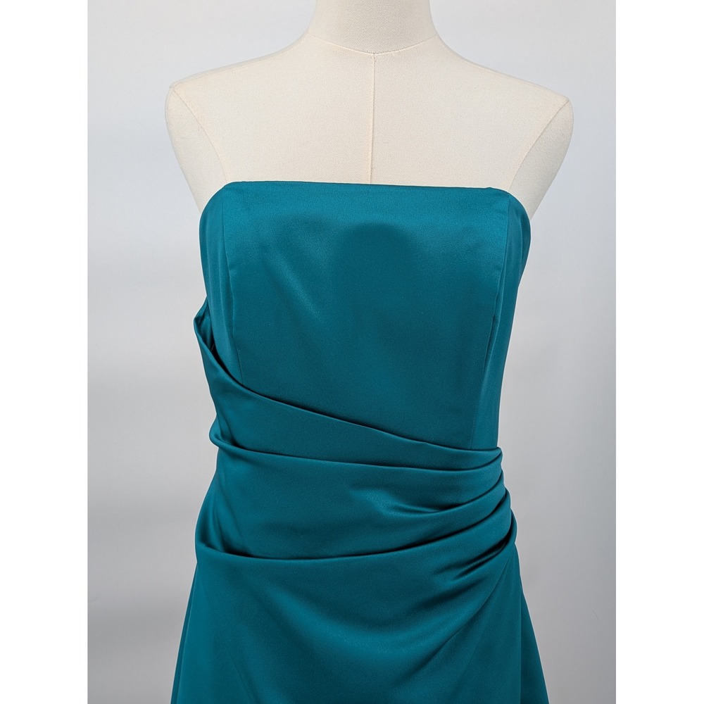 David's Bridal Strapless Gown Womens 10 Teal Ruched Satin Formal Bridesmaid 8567 - Picture 5 of 11